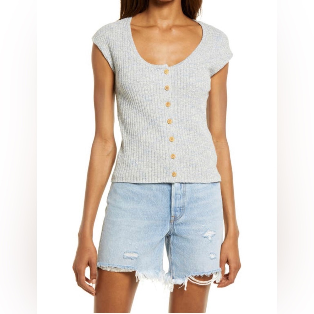 Madewell Shaw Button-Front Sweater Tee size Medium, in Marled Rain